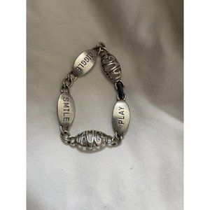 Silver Tone Smile Giggle Laugh Play Tile Link Bracelet